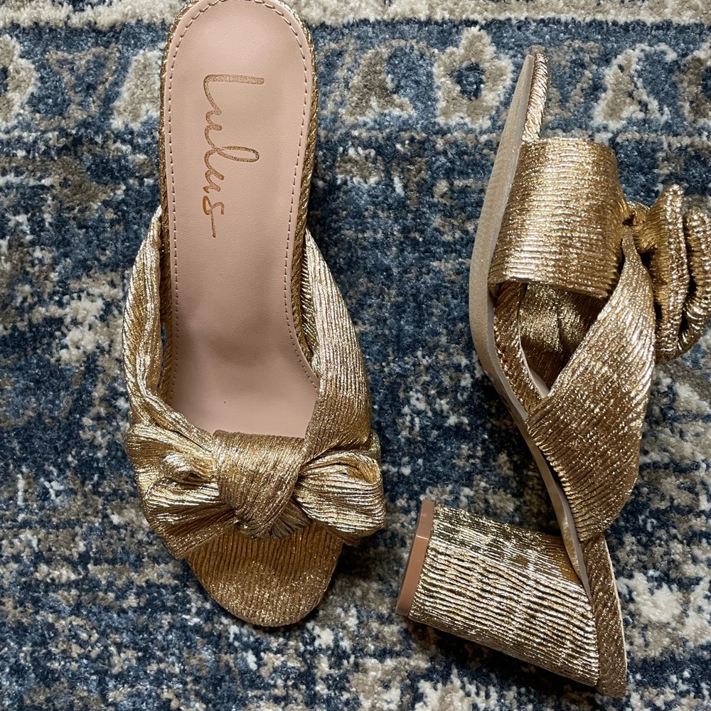 Lulus Dorothea Gold Knotted High Heel Sandals